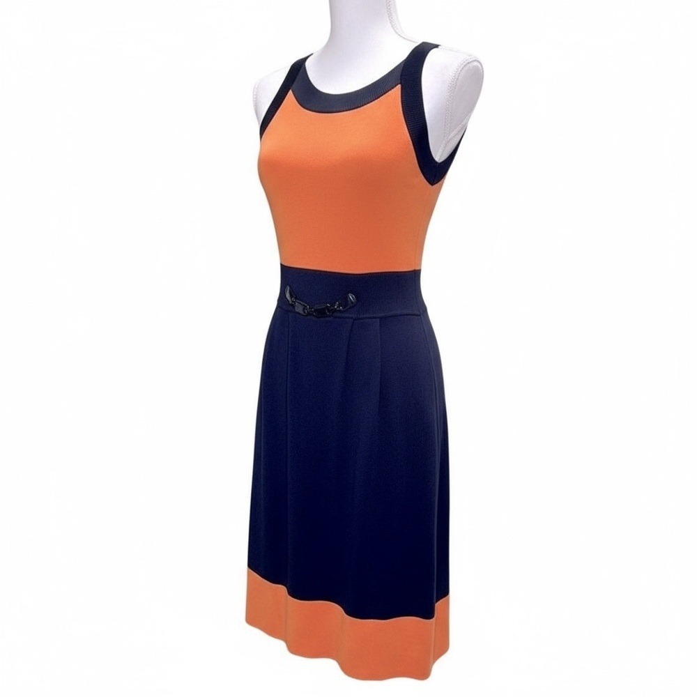 Luisa Spagnoli Colorblock Knit Dress Navy Orange Sleeveless Italy S Y2K